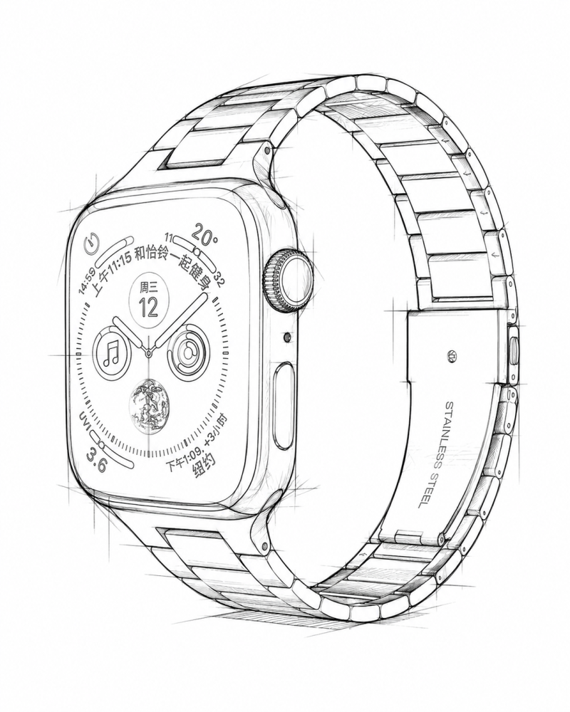 Stainless steel link band for Apple Watch with polished finish