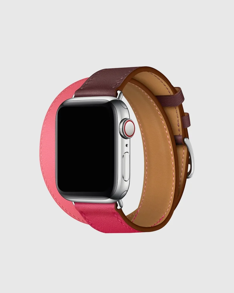 Double Tour Leather Apple Watch Band - Bordeaux Rose Extreme Rose Azalee