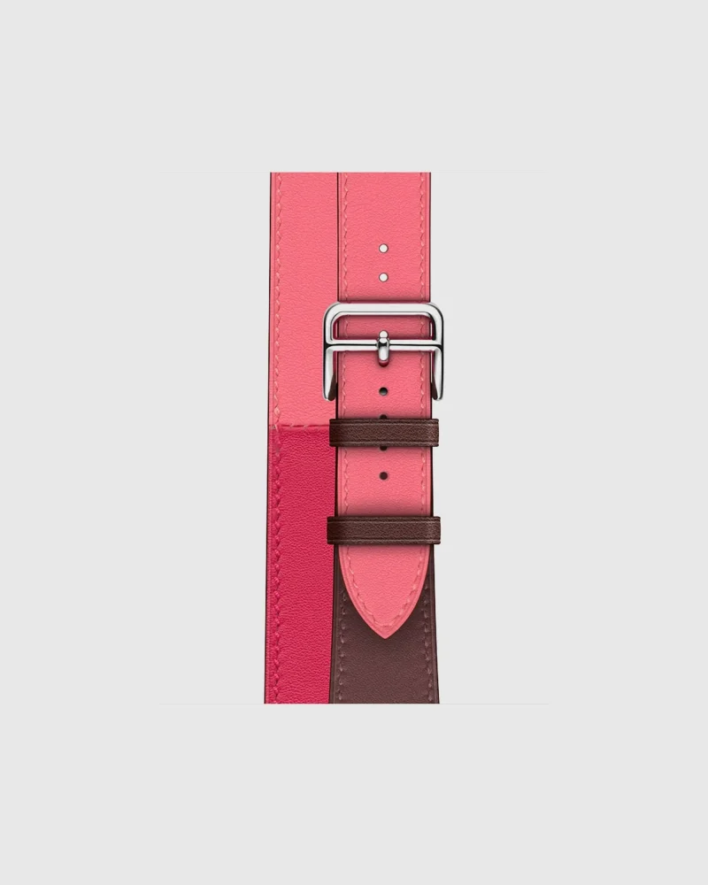 Alternative view of Double Tour Leather Apple Watch Band - Bordeaux Rose Extreme Rose Azalee