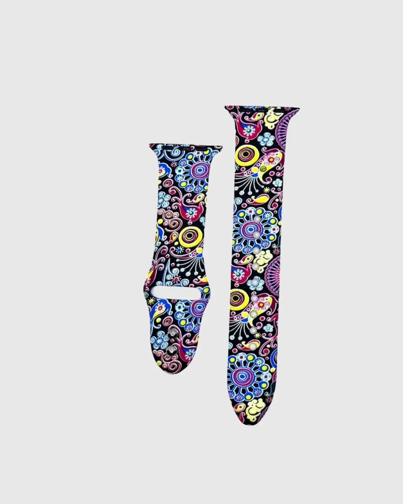 Sport Band Apple Watch Band - Colourful Paisley Black