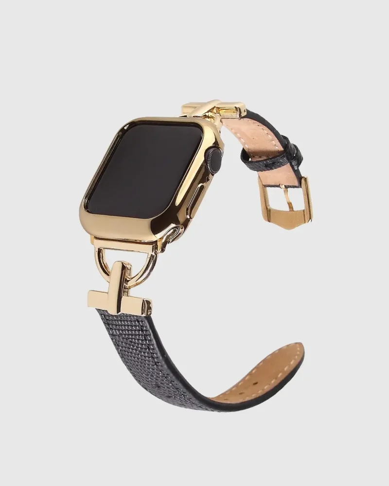 Dakota Leather Apple Watch Band - Gold Black