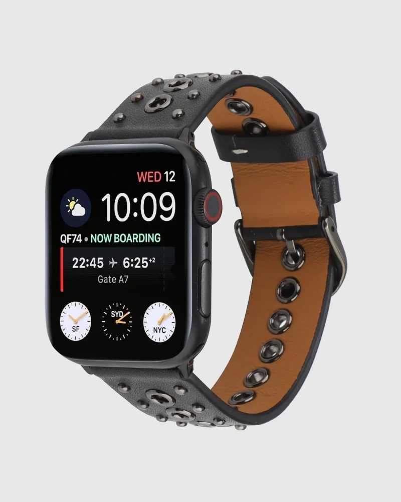 Elekra Leather Apple Watch Band - Black | Studded Leather Strap