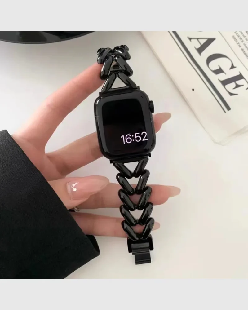 Herringbone Stainless Steel Apple Watch Band - Black