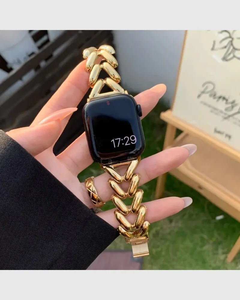 Herringbone Stainless Steel Apple Watch Band - Gold