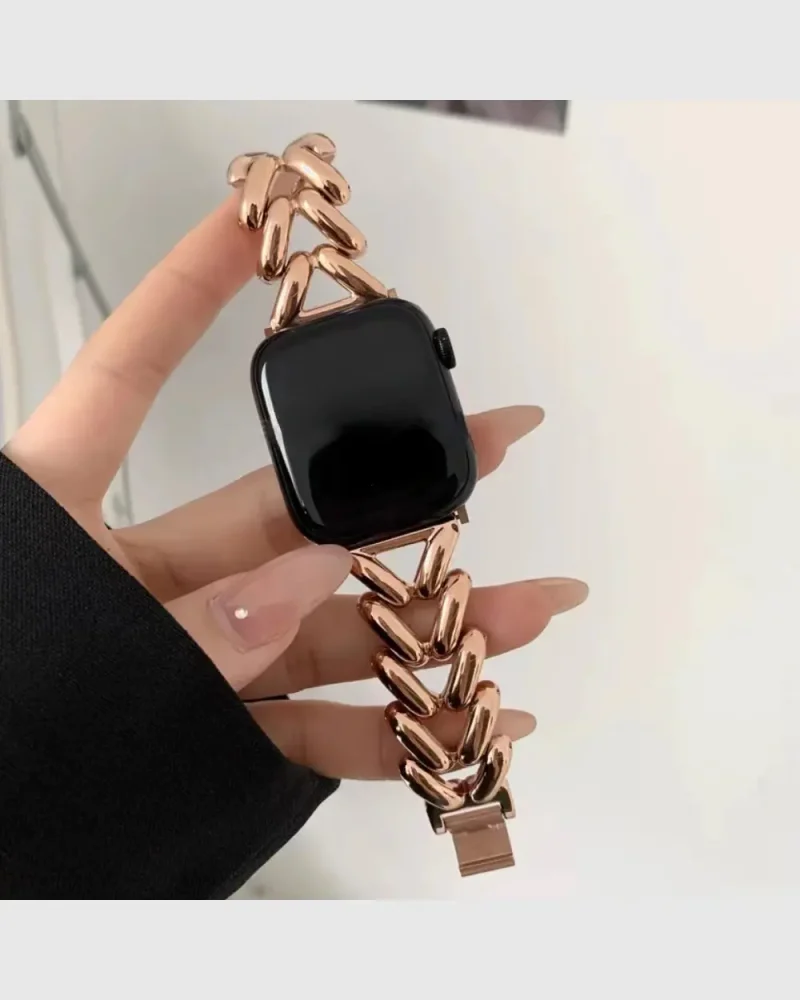 Herringbone Stainless Steel Apple Watch Band - Rose Gold