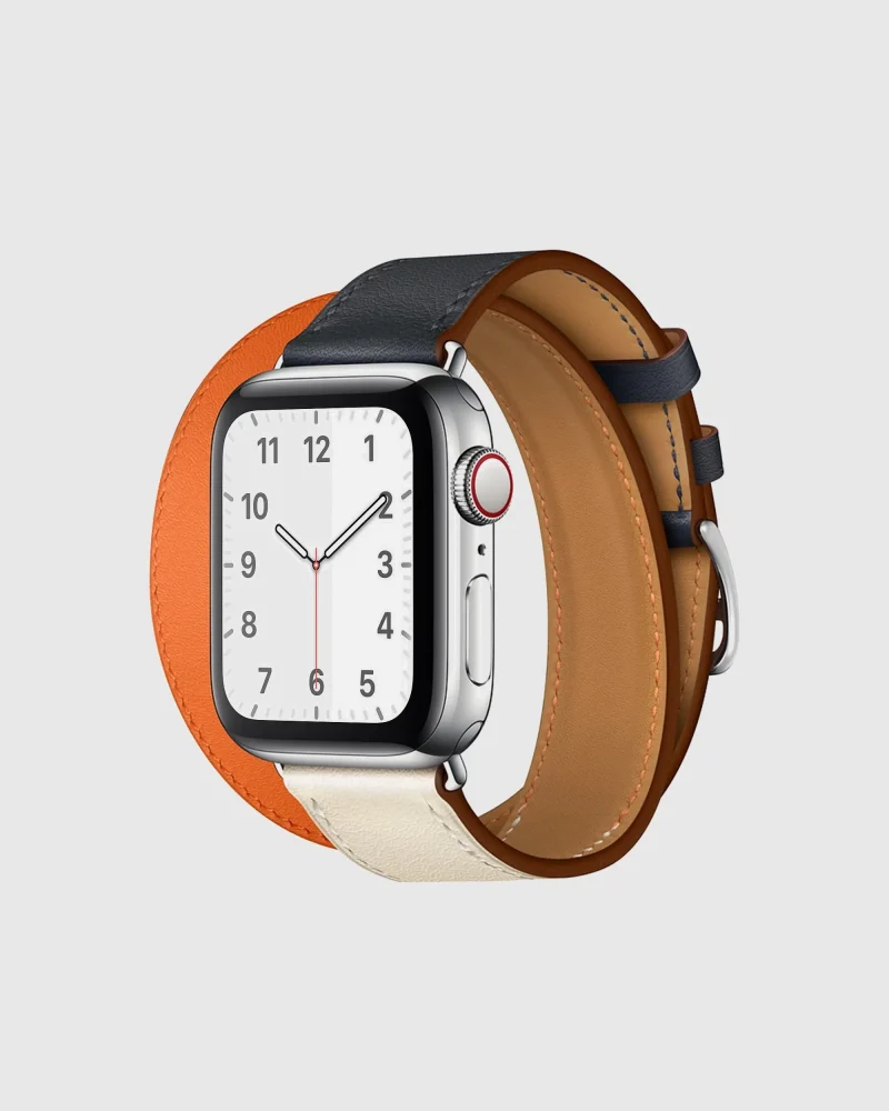 Double Tour Leather Apple Watch Band - Indigo Craie Orange