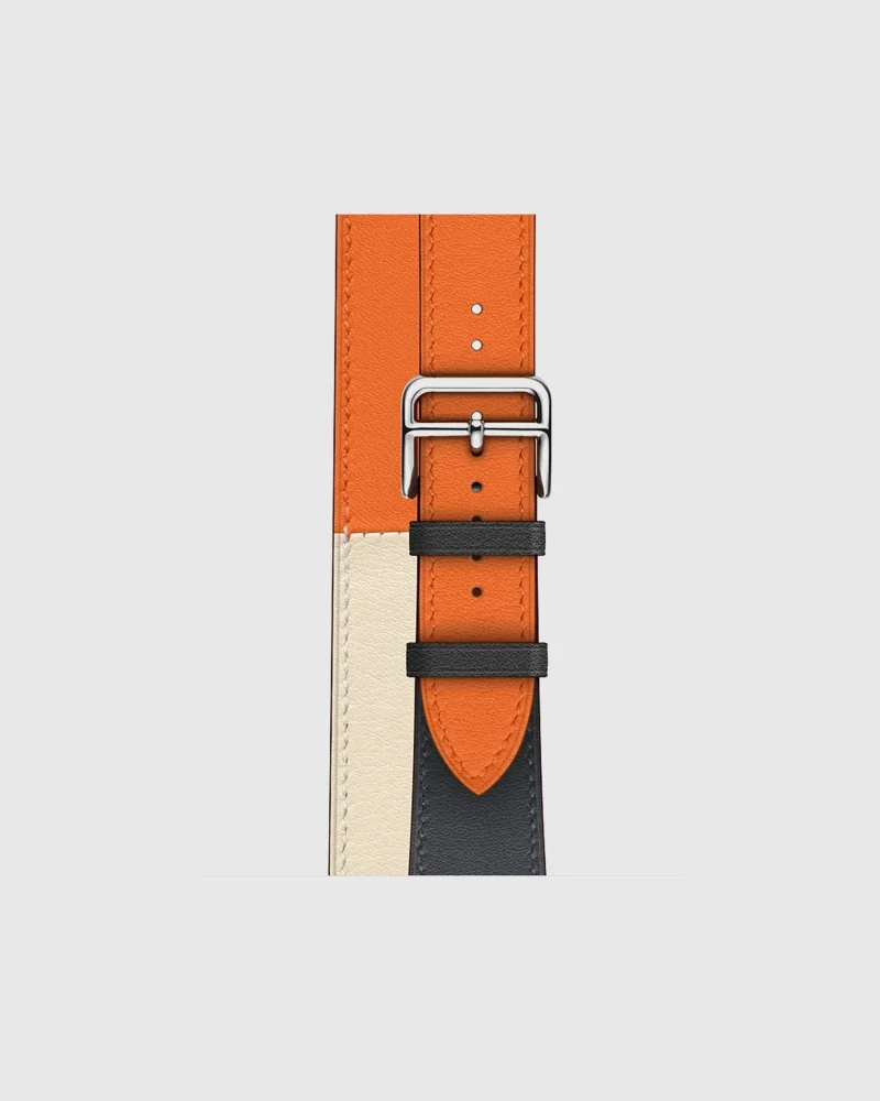 Alternative view of Double Tour Leather Apple Watch Band - Indigo Craie Orange