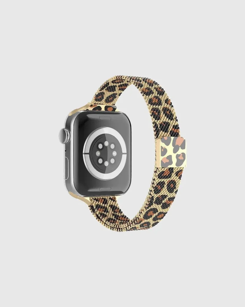 Aurora Slim Milanese Loop Apple Watch Band - Leopard Gold