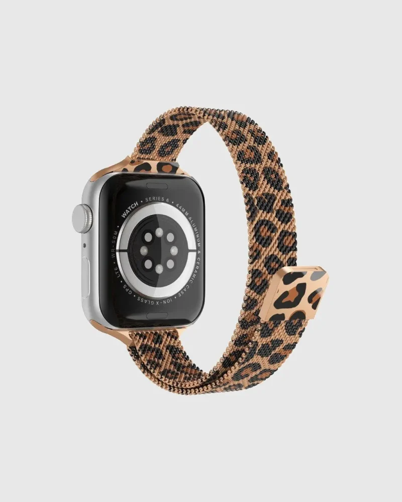 Aurora Slim Milanese Loop Apple Watch Band - Leopard Rose Gold