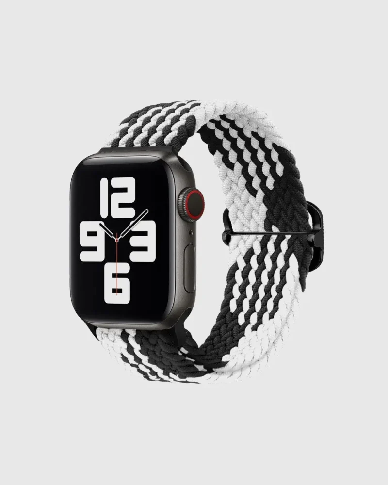 Braided Loop Apple Watch Band - Silver Fern Black White