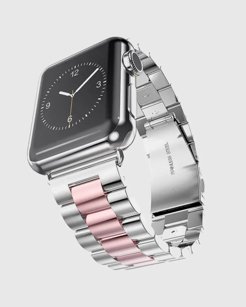 Classic Stainless Steel Apple Watch Band - Silver Rose Pink