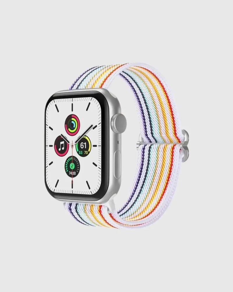 Elastic Loop Apple Watch Band - White Rainbow Pride