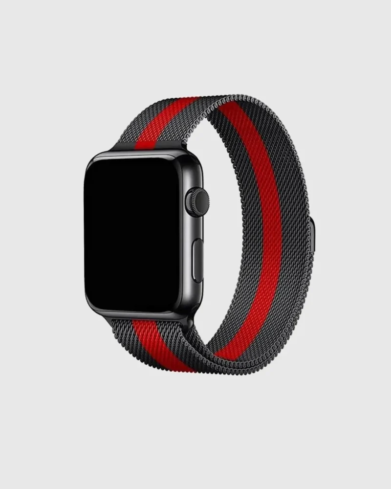 Strip Milanese Loop Apple Watch Band - Black Red Black